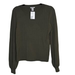 H&M Olive Green Puff Sleeve Sweater Size M NWT
